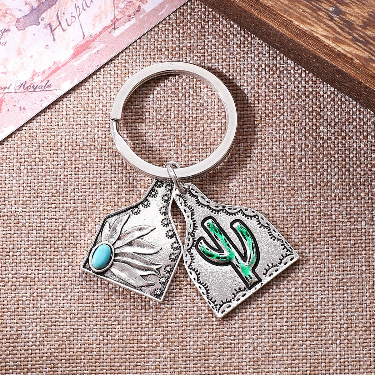 Wholesale Alloy Cute Botanical Cactus Pattern Keychains